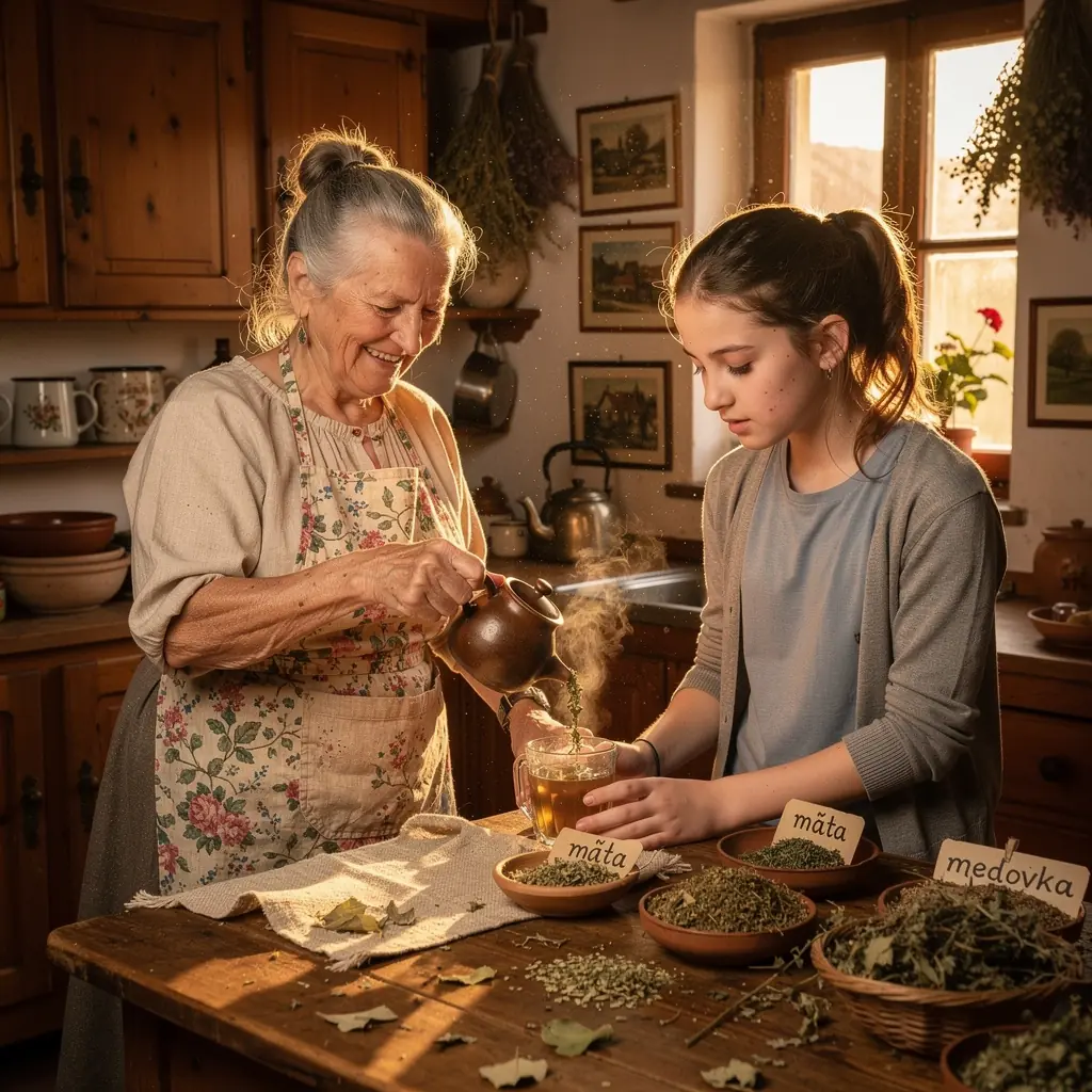 Ručne zbierané bylinky usporiadané v košíku, pripravené na prípravu čaju.