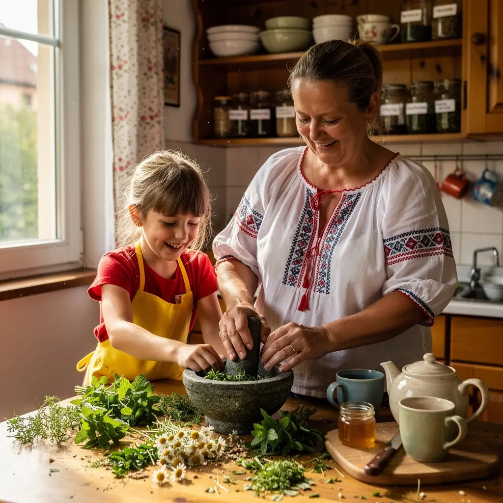 Šálka voňavého čaju na drevenom stole v prírode