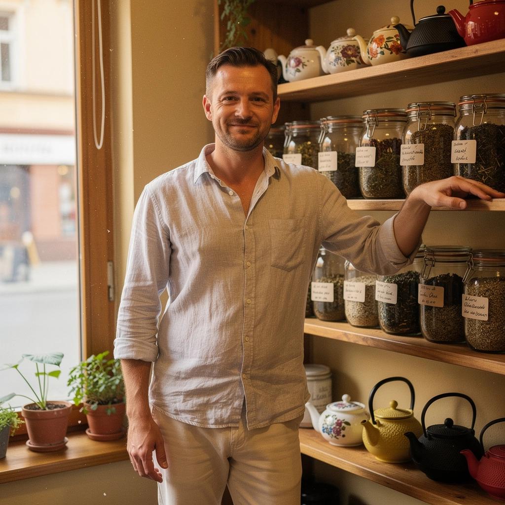 Harmonická šálka čaju s bylinkami na drevenom stole v tichom prostredí.